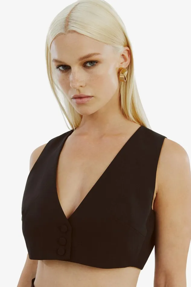 Women Bardot Party Tops Marla Cropped Vest In Black Black Women Bardot Party Tops Marla Cropped Vest In Black Black