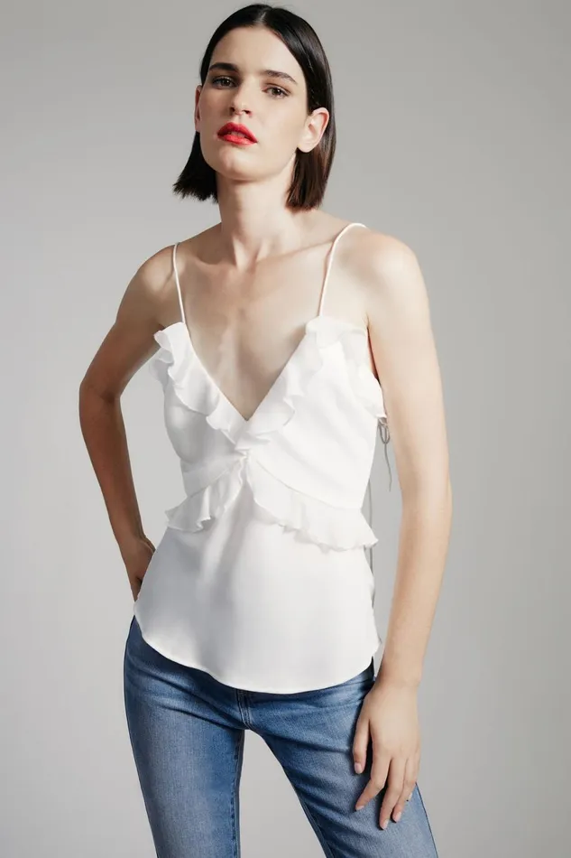 Women Bardot Party Tops Marsella Ruffle Cami In Orchid White Orchid White