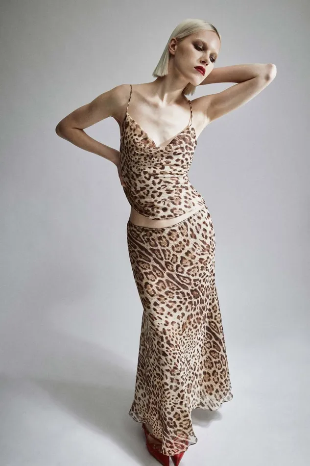 Women Bardot Party Tops Monroe Cowl Neck Cami In Brown Leopard Brown Leopard