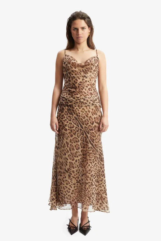 Women Bardot Party Tops Monroe Cowl Neck Cami In Brown Leopard Brown Leopard