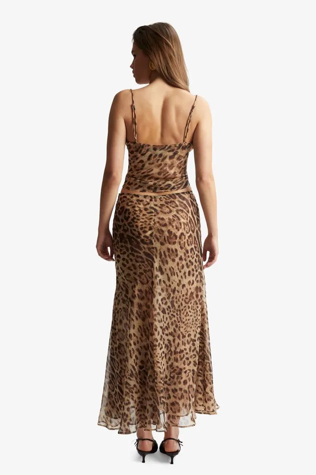Women Bardot Party Tops Monroe Cowl Neck Cami In Brown Leopard Brown Leopard