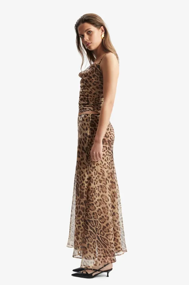 Women Bardot Party Tops Monroe Cowl Neck Cami In Brown Leopard Brown Leopard