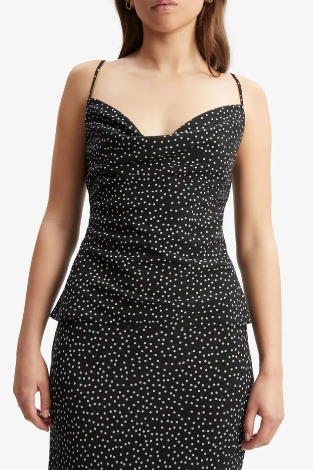 Women Bardot Party Tops Monroe Cowl Neck Spot Cami In Black Spot Black Spot Women Bardot Party Tops Monroe Cowl Neck Spot Cami In Black Spot Black Spot