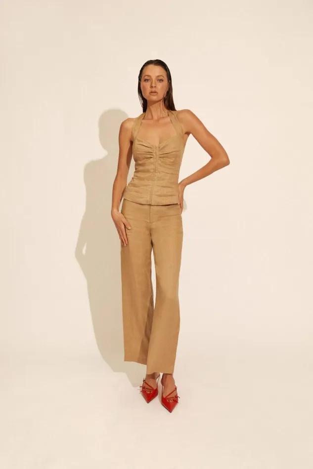Women Bardot Party Tops Rixton Linen Halter Top In Latte Latte