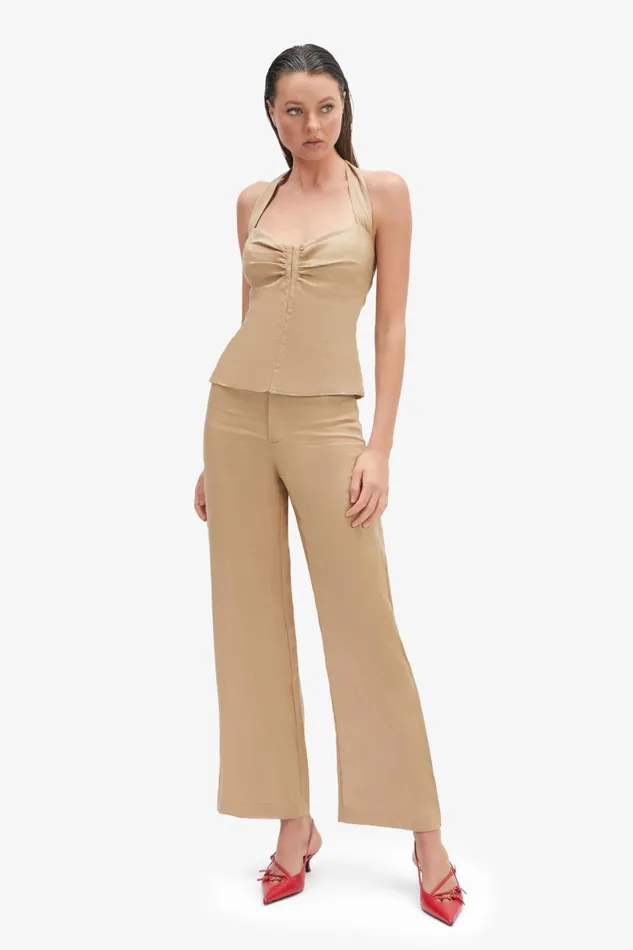 Women Bardot Party Tops Rixton Linen Halter Top In Latte Latte Women Bardot Party Tops Rixton Linen Halter Top In Latte Latte