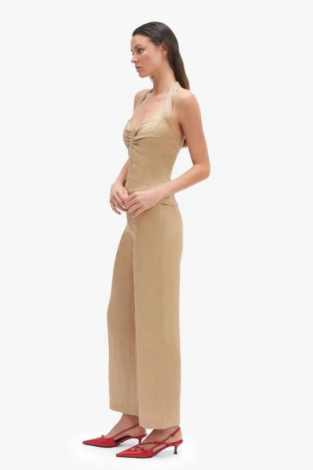 Women Bardot Party Tops Rixton Linen Halter Top In Latte Latte Women Bardot Party Tops Rixton Linen Halter Top In Latte Latte