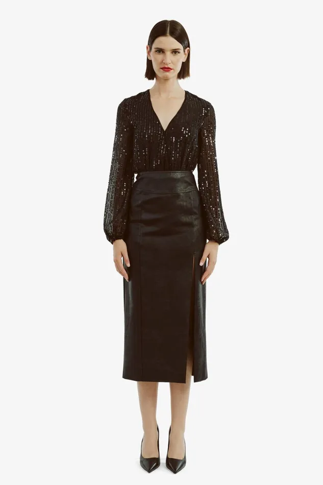 Women Bardot Party Tops Sequin Wrap Bodysuit In Black Black Women Bardot Party Tops Sequin Wrap Bodysuit In Black Black