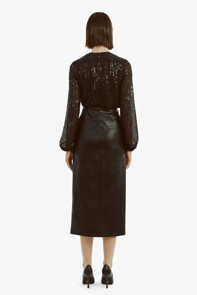 Women Bardot Party Tops Sequin Wrap Bodysuit In Black Black Women Bardot Party Tops Sequin Wrap Bodysuit In Black Black