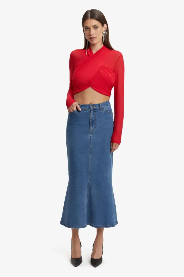Women Bardot Shirts and Blouses Aliyah Top In Fire Red Fire Red