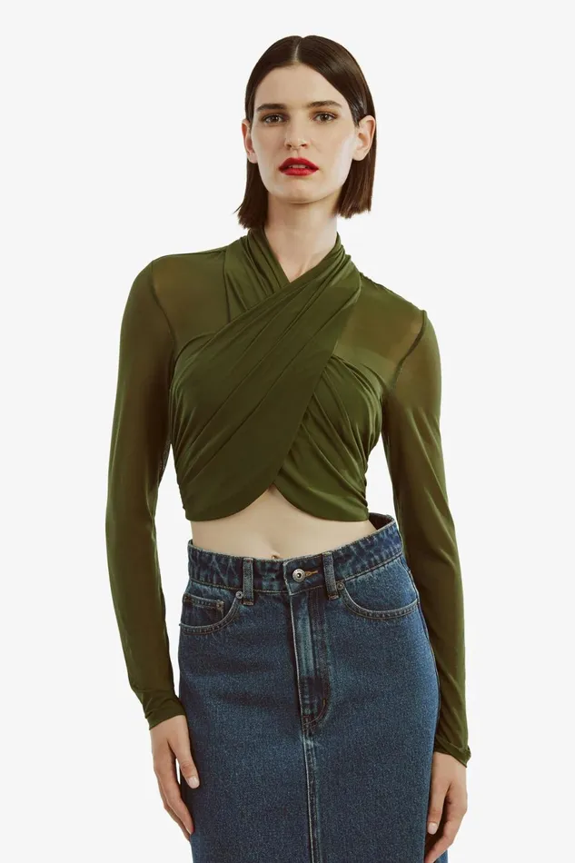 Women Bardot Shirts and Blouses Aliyah Top In Khaki Khaki