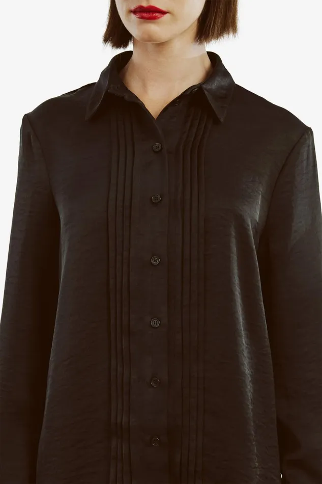 Women Bardot Shirts and Blouses Dinah Pintuck Satin Shirt In Black Black