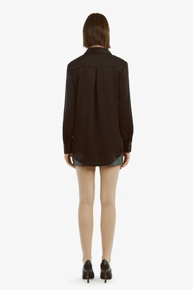 Women Bardot Shirts and Blouses Dinah Pintuck Satin Shirt In Black Black
