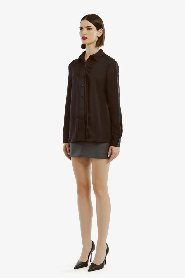 Women Bardot Shirts and Blouses Dinah Pintuck Satin Shirt In Black Black
