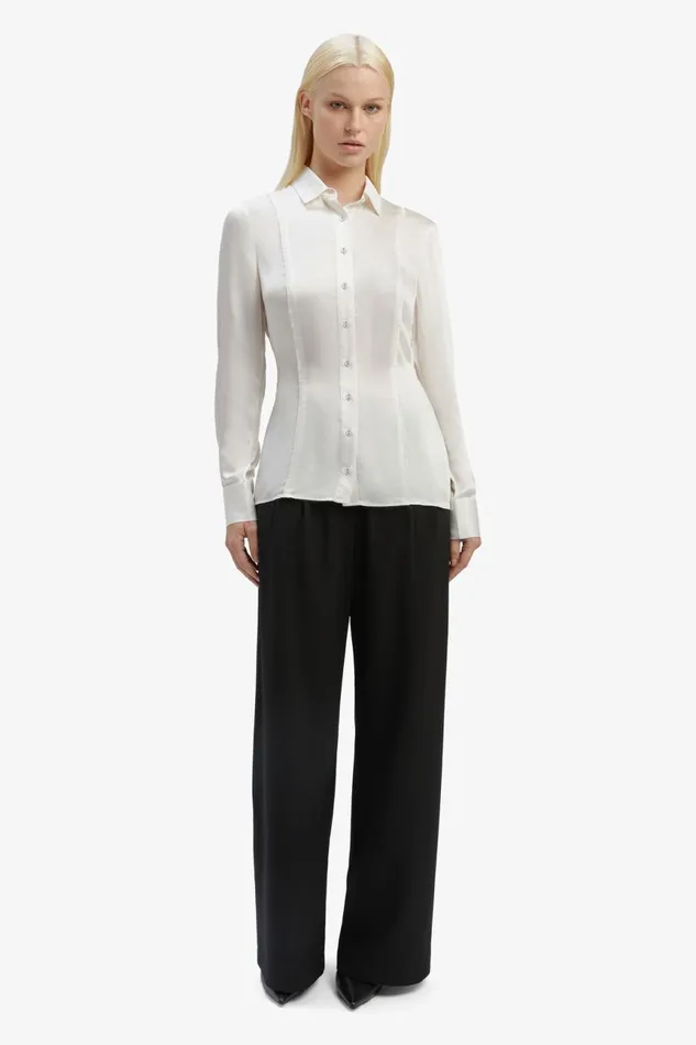 Women Bardot Shirts and Blouses Fitted Satin Shirt In Oyster Oyster Women Bardot Shirts and Blouses Fitted Satin Shirt In Oyster Oyster