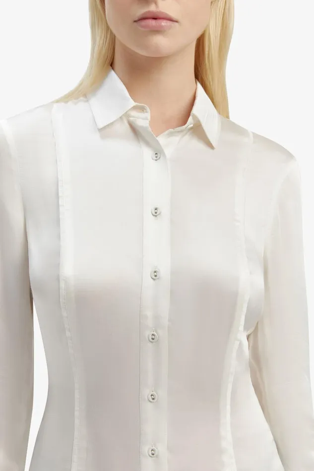 Women Bardot Shirts and Blouses Fitted Satin Shirt In Oyster Oyster Women Bardot Shirts and Blouses Fitted Satin Shirt In Oyster Oyster