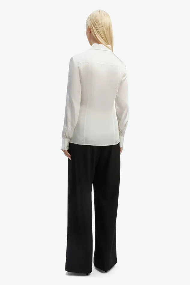 Women Bardot Shirts and Blouses Fitted Satin Shirt In Oyster Oyster Women Bardot Shirts and Blouses Fitted Satin Shirt In Oyster Oyster