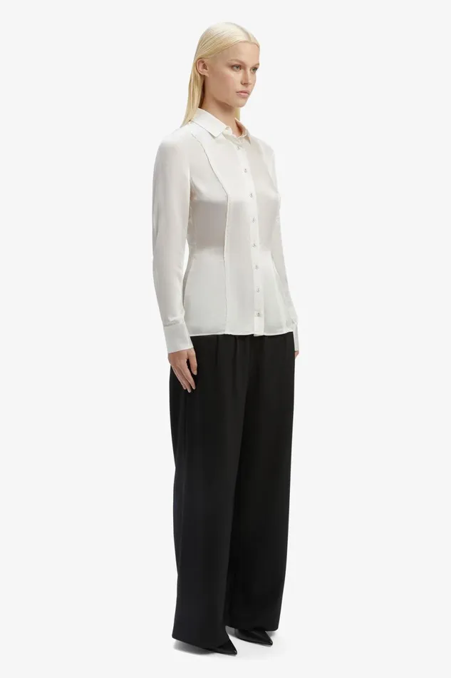 Women Bardot Shirts and Blouses Fitted Satin Shirt In Oyster Oyster Women Bardot Shirts and Blouses Fitted Satin Shirt In Oyster Oyster