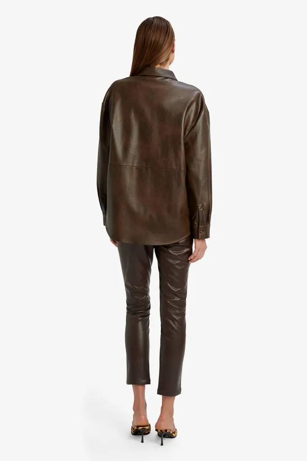 Women Bardot Shirts and Blouses Jaedon Vegan Leather Shirt In Dark Chocolate Dark Chocolate