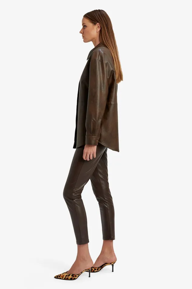 Women Bardot Shirts and Blouses Jaedon Vegan Leather Shirt In Dark Chocolate Dark Chocolate