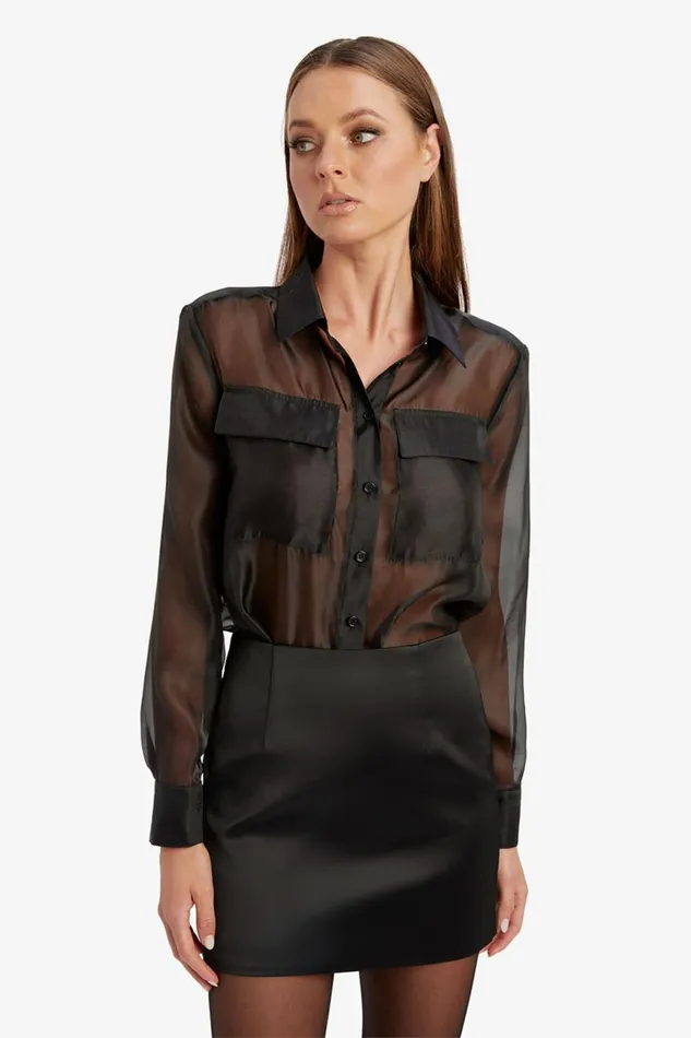 Women Bardot Shirts and Blouses Rebecca Organza Shirt In Black Black