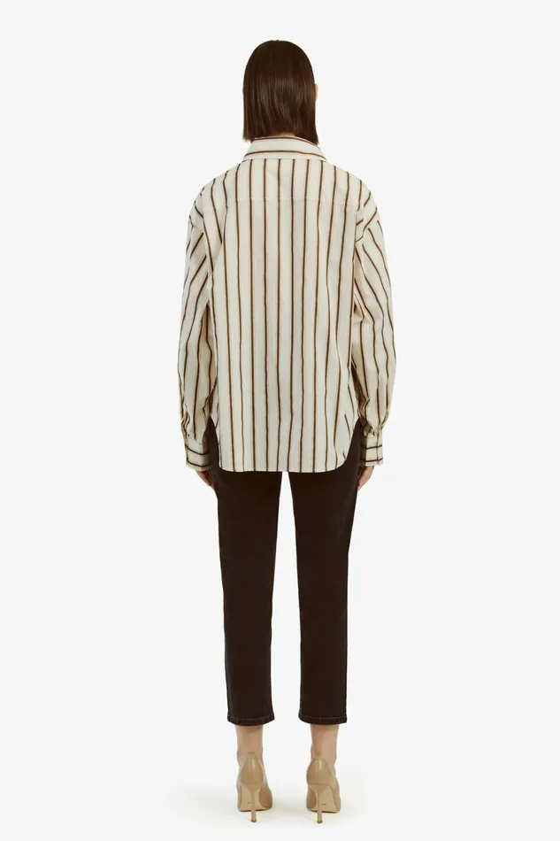 Women Bardot Shirts and Blouses Striped Oversized Shirt In Oatmeal Oatmeal Women Bardot Shirts and Blouses Striped Oversized Shirt In Oatmeal Oatmeal