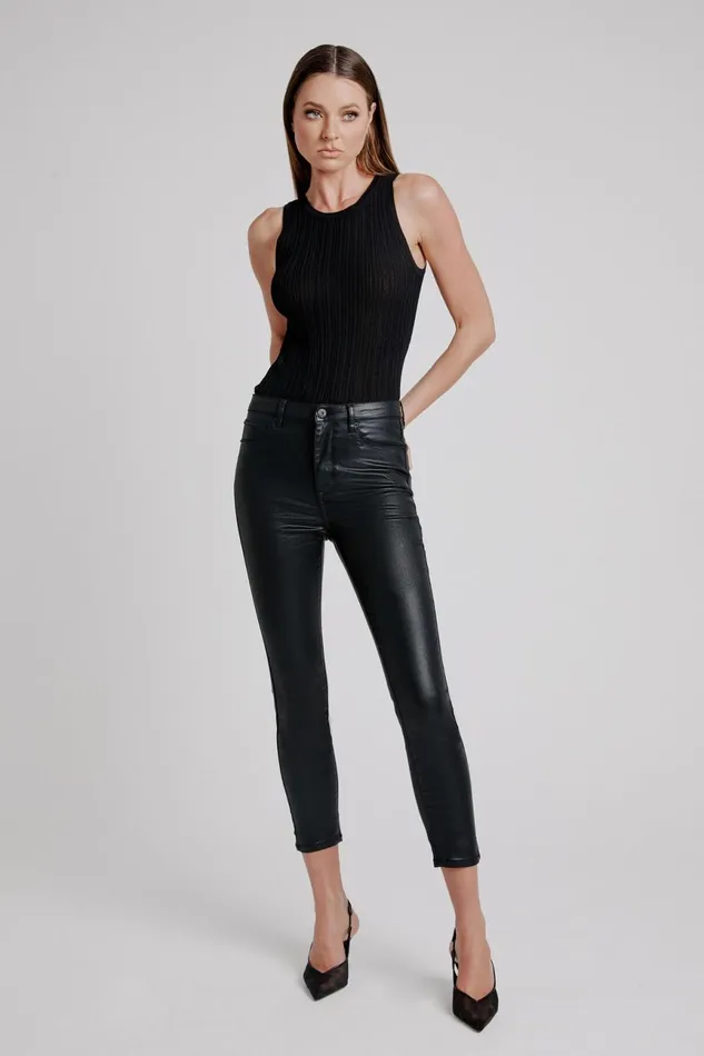 Women Bardot Skinny Jean Khloe Crop Coated Jeans In Black Black
