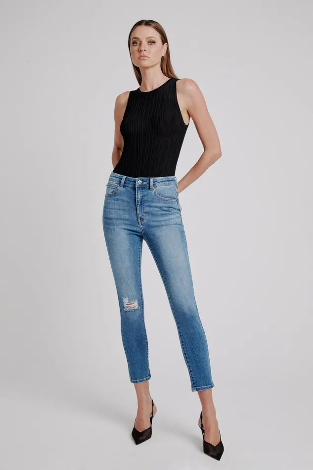 Women Bardot Skinny Jean Khloe Hi Crop Jeans In Dark Denim Dark Denim