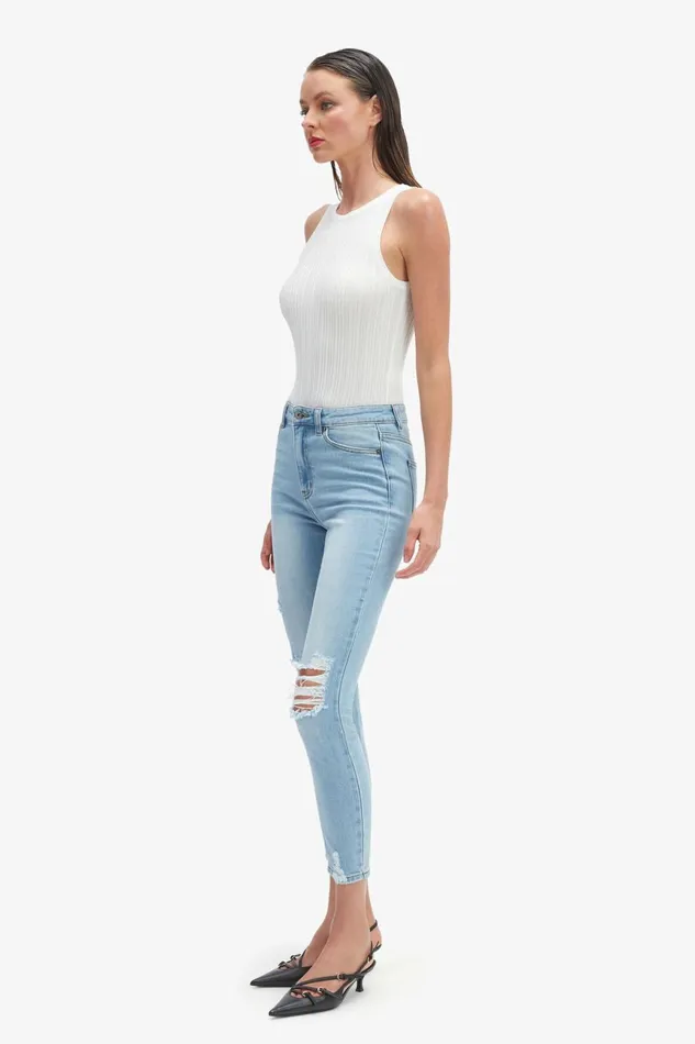 Women Bardot Skinny Jean Khloe Hi Crop Jeans In Mid Blue Mid Blue Women Bardot Skinny Jean Khloe Hi Crop Jeans In Mid Blue Mid Blue