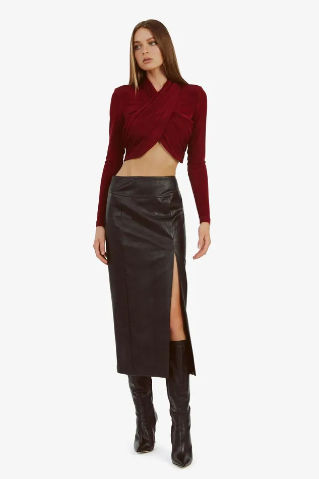 Women Bardot Skirts Dante Vegan Leather Midi Skirt In Black Black Women Bardot Skirts Dante Vegan Leather Midi Skirt In Black Black