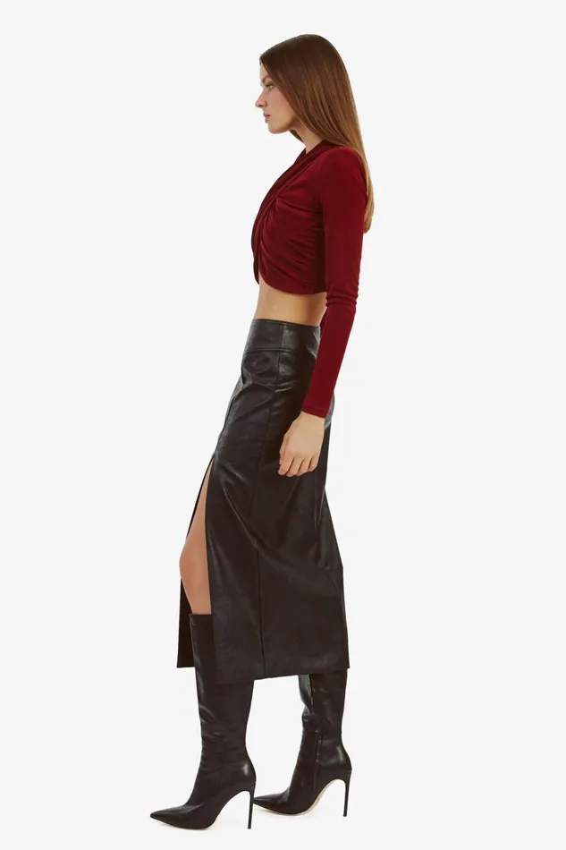 Women Bardot Skirts Dante Vegan Leather Midi Skirt In Black Black Women Bardot Skirts Dante Vegan Leather Midi Skirt In Black Black