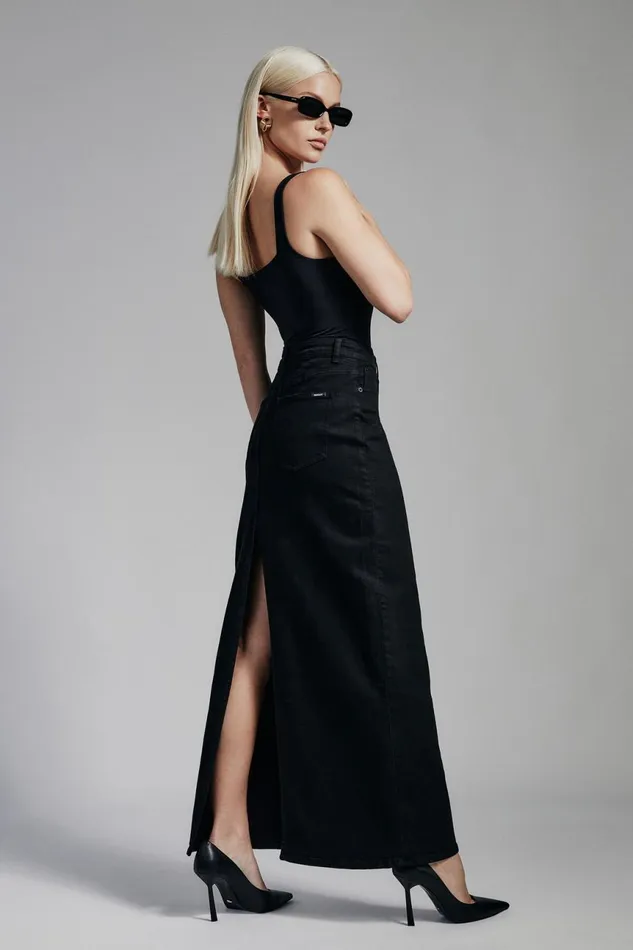 Women Bardot Skirts Evianna Denim Maxi Skirt In Black Black