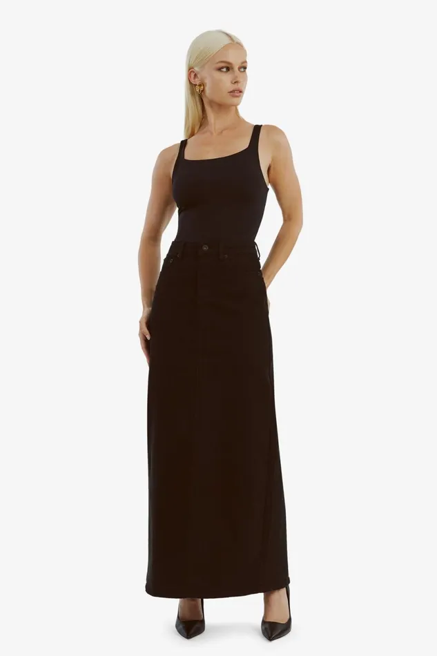 Women Bardot Skirts Evianna Denim Maxi Skirt In Black Black Women Bardot Skirts Evianna Denim Maxi Skirt In Black Black