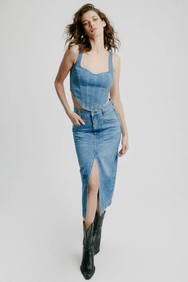 Women Bardot Skirts Jonah Midi Denim Skirt In Vintage Vintage