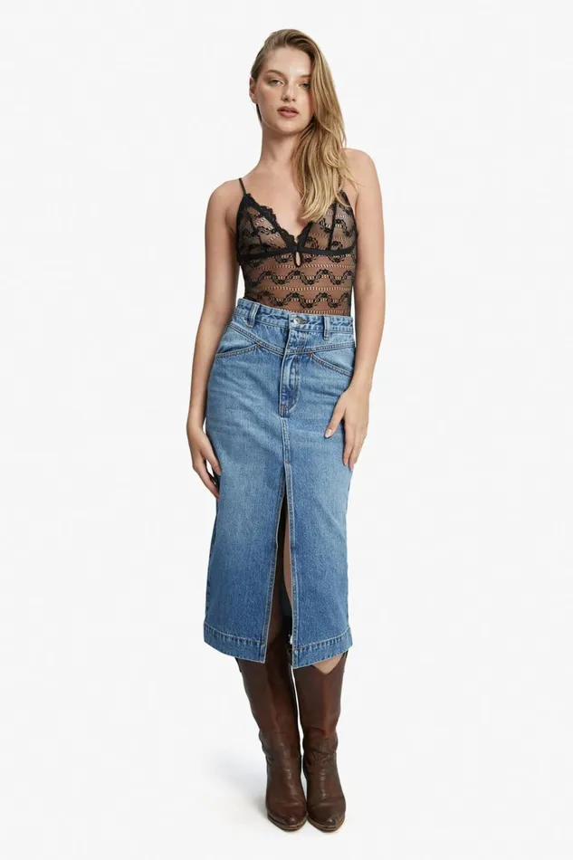 Women Bardot Skirts Jonah Midi Denim Skirt In Vintage Vintage Women Bardot Skirts Jonah Midi Denim Skirt In Vintage Vintage