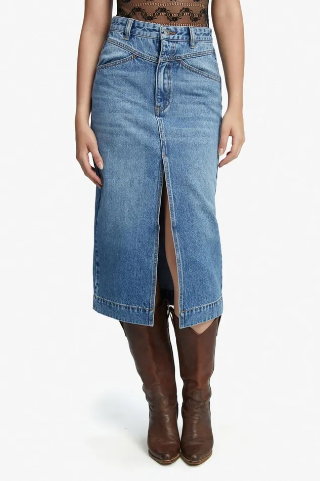Women Bardot Skirts Jonah Midi Denim Skirt In Vintage Vintage Women Bardot Skirts Jonah Midi Denim Skirt In Vintage Vintage