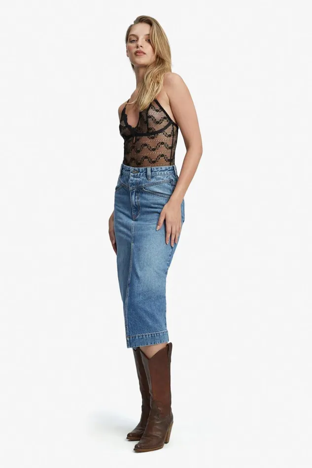 Women Bardot Skirts Jonah Midi Denim Skirt In Vintage Vintage Women Bardot Skirts Jonah Midi Denim Skirt In Vintage Vintage