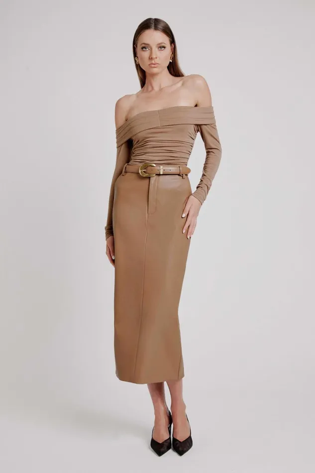 Women Bardot Skirts Tailored Vegan Leather Skirt In Soft Camel Soft Camel