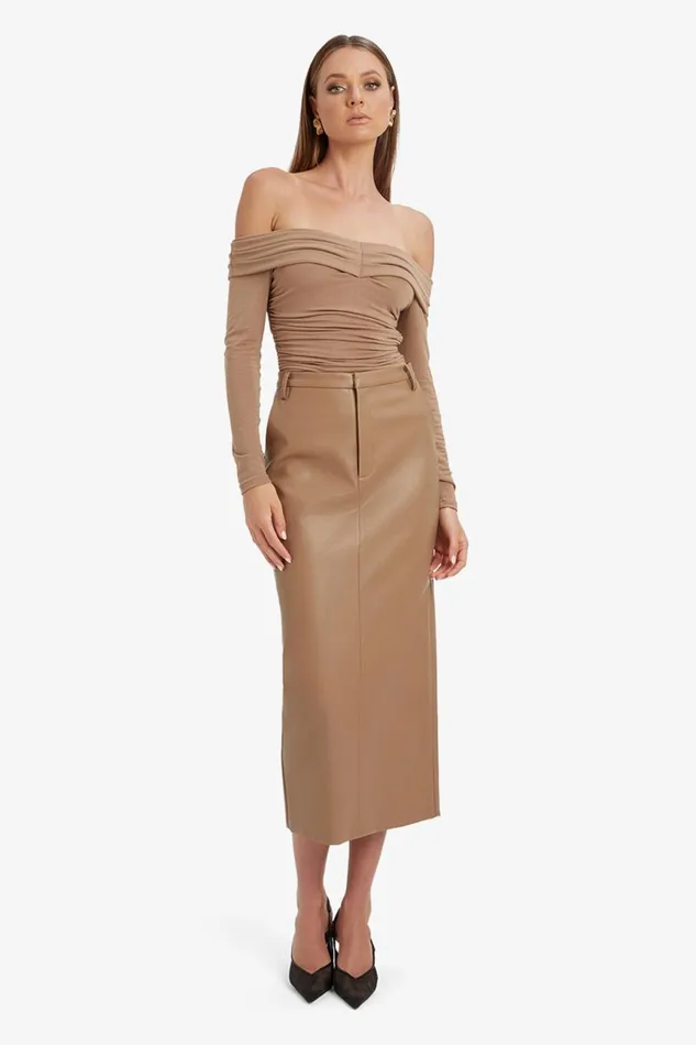 Women Bardot Skirts Tailored Vegan Leather Skirt In Soft Camel Soft Camel Women Bardot Skirts Tailored Vegan Leather Skirt In Soft Camel Soft Camel