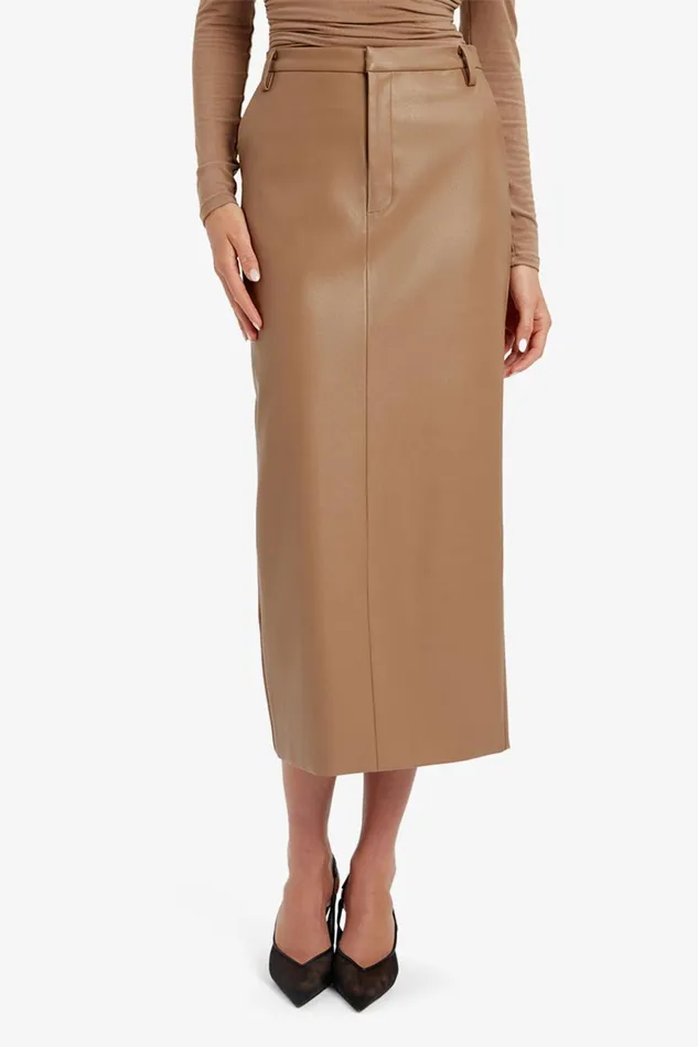Women Bardot Skirts Tailored Vegan Leather Skirt In Soft Camel Soft Camel Women Bardot Skirts Tailored Vegan Leather Skirt In Soft Camel Soft Camel