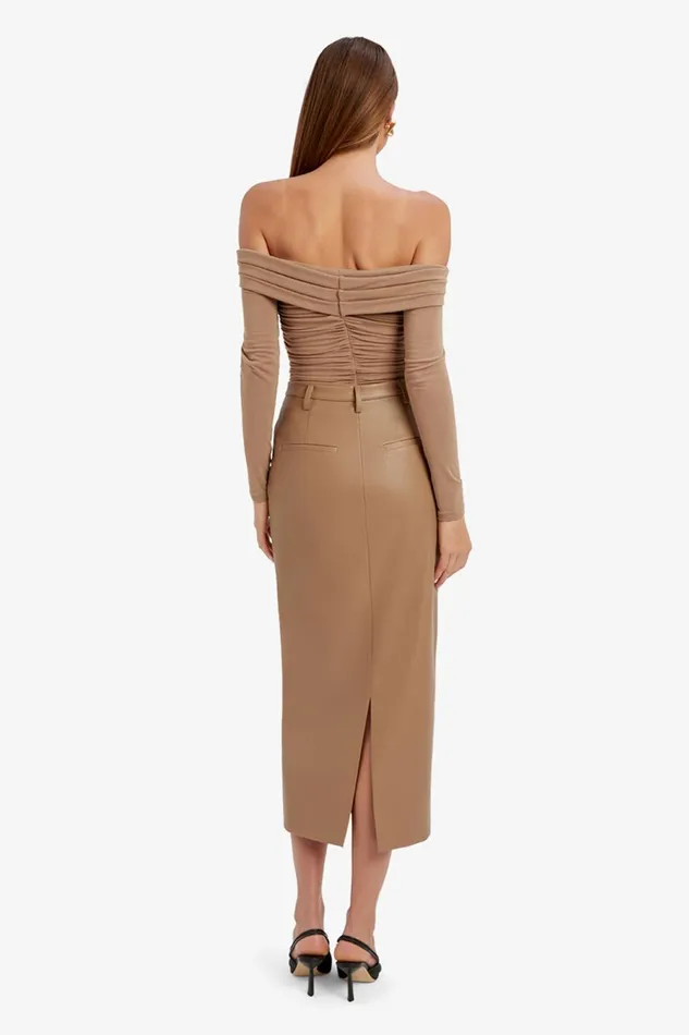Women Bardot Skirts Tailored Vegan Leather Skirt In Soft Camel Soft Camel Women Bardot Skirts Tailored Vegan Leather Skirt In Soft Camel Soft Camel