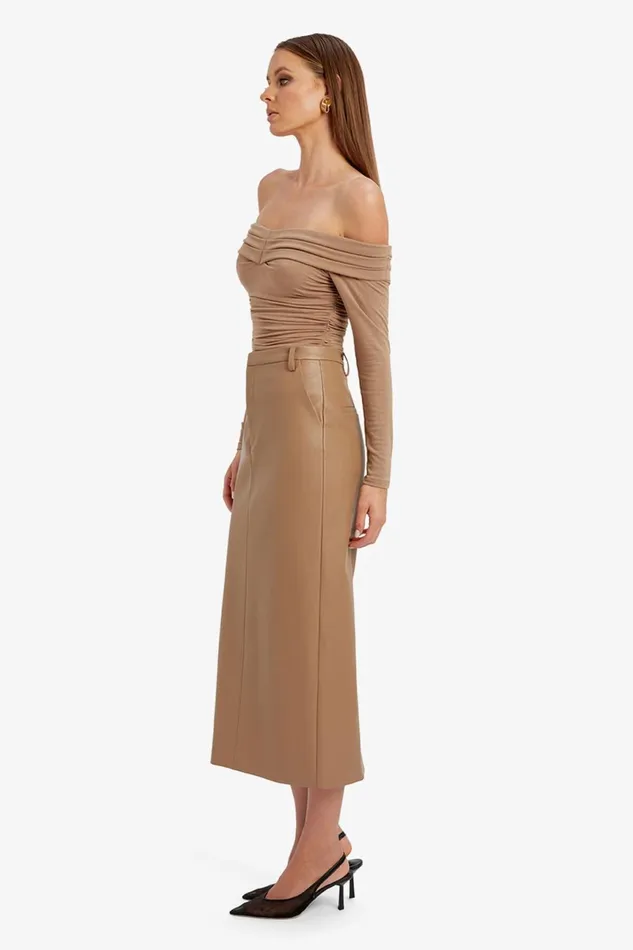 Women Bardot Skirts Tailored Vegan Leather Skirt In Soft Camel Soft Camel Women Bardot Skirts Tailored Vegan Leather Skirt In Soft Camel Soft Camel