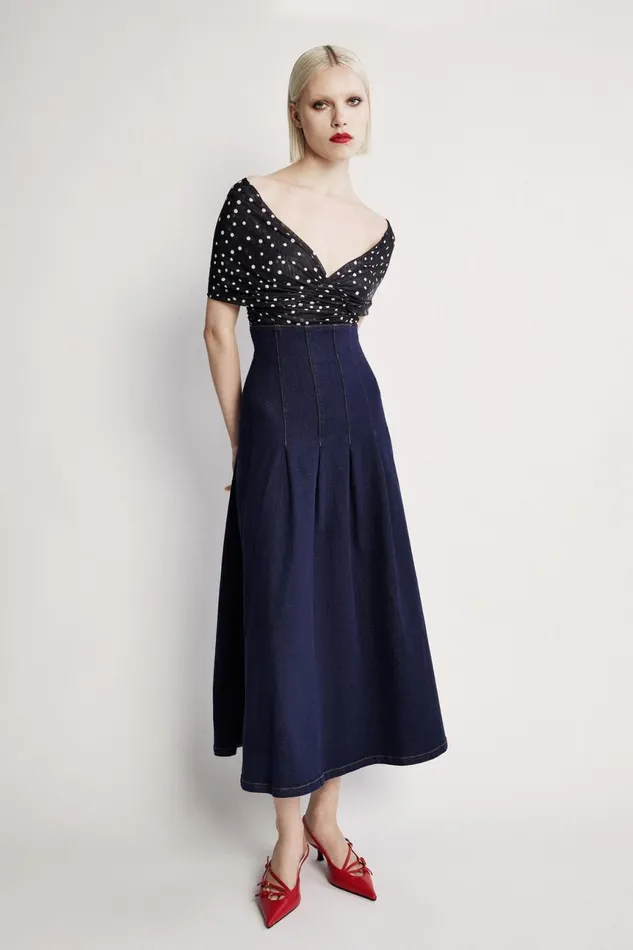 Women Bardot Skirts Zeta Denim Midi Skirt In Dark Dark