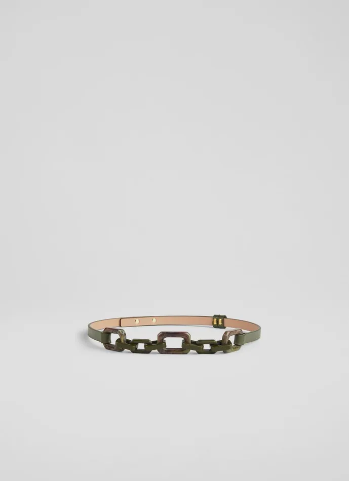 Women Belts LKBennett Aspen Green Resin Chain Leather Belt