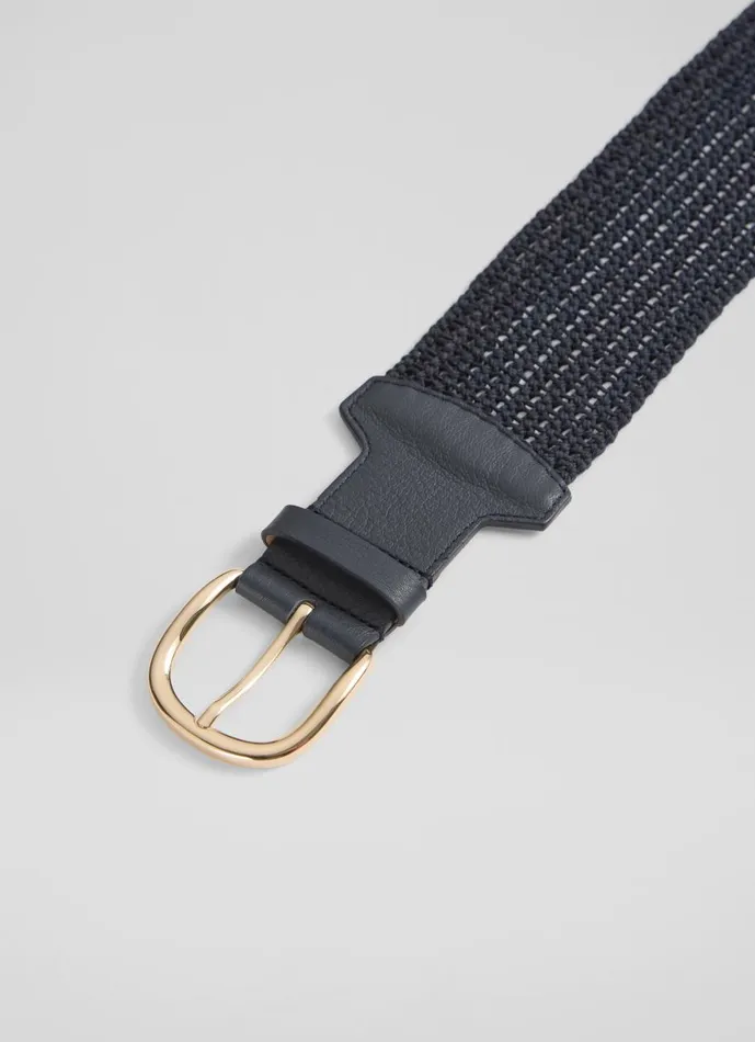 Women Belts LKBennett Eliana Blue Woven Cotton And Leather Wide Belt