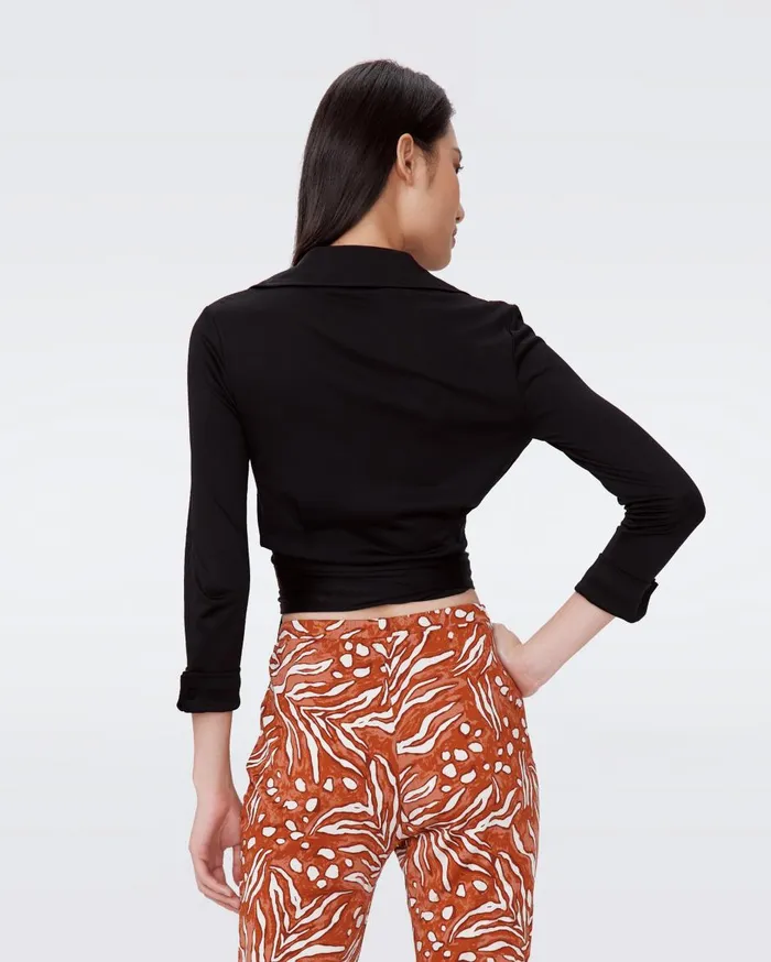 Women Bobbie Wrap Top Black DVF Tops