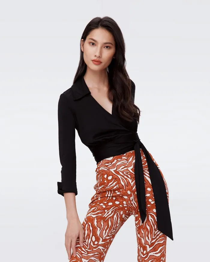 Women Bobbie Wrap Top Black DVF Tops