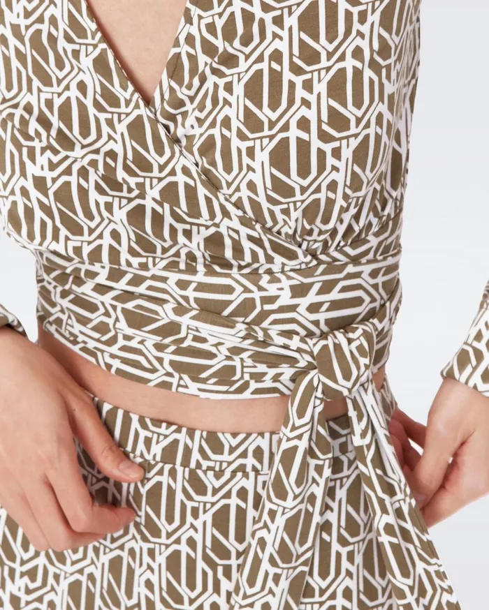 Women Bobbie Wrap Top Tiny Infinite Geo Khaki DVF Tops