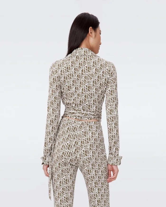 Women Bobbie Wrap Top Tiny Infinite Geo Khaki DVF Tops