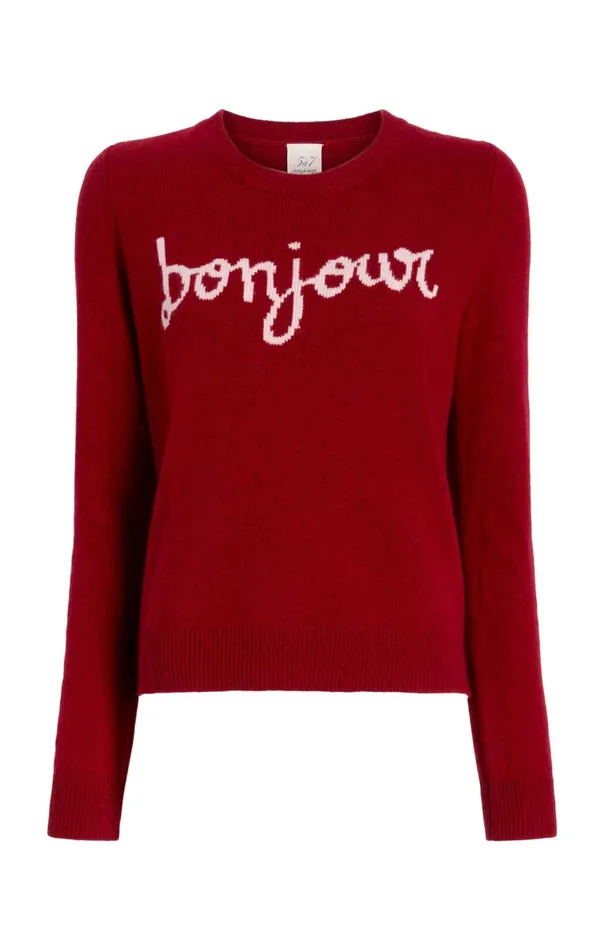 Women Bonjour Graphic Crewneck Sweater Rosewoodivory Cinq Sept Sweaters and Knits Women Bonjour Graphic Crewneck Sweater Rosewoodivory Cinq Sept Sweaters and Knits
