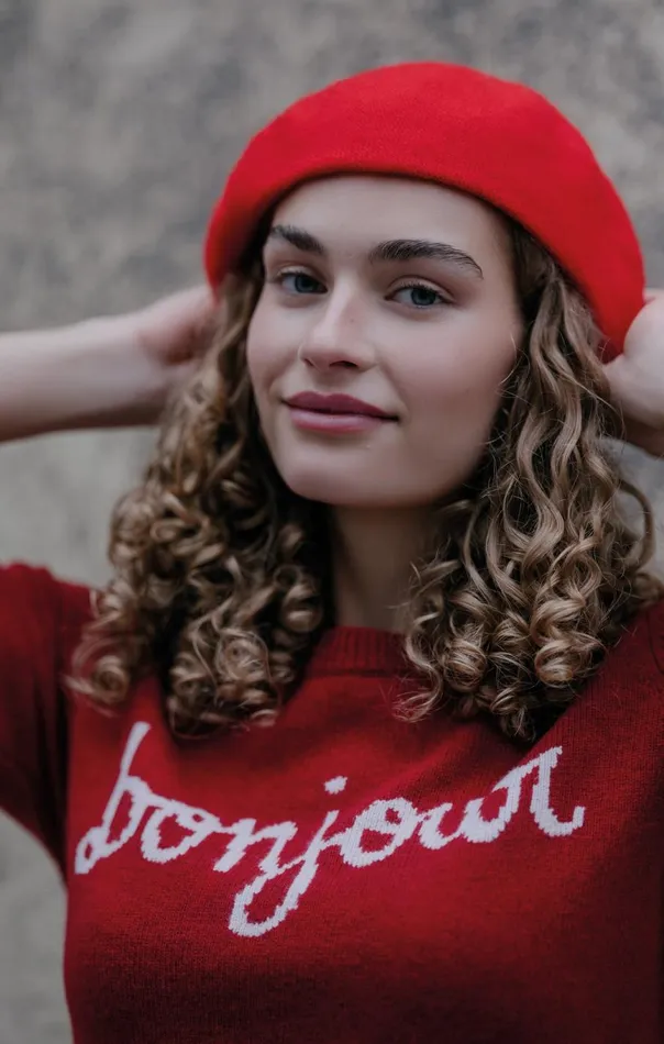 Women Bonjour Graphic Crewneck Sweater Rosewoodivory Cinq Sept Sweaters and Knits